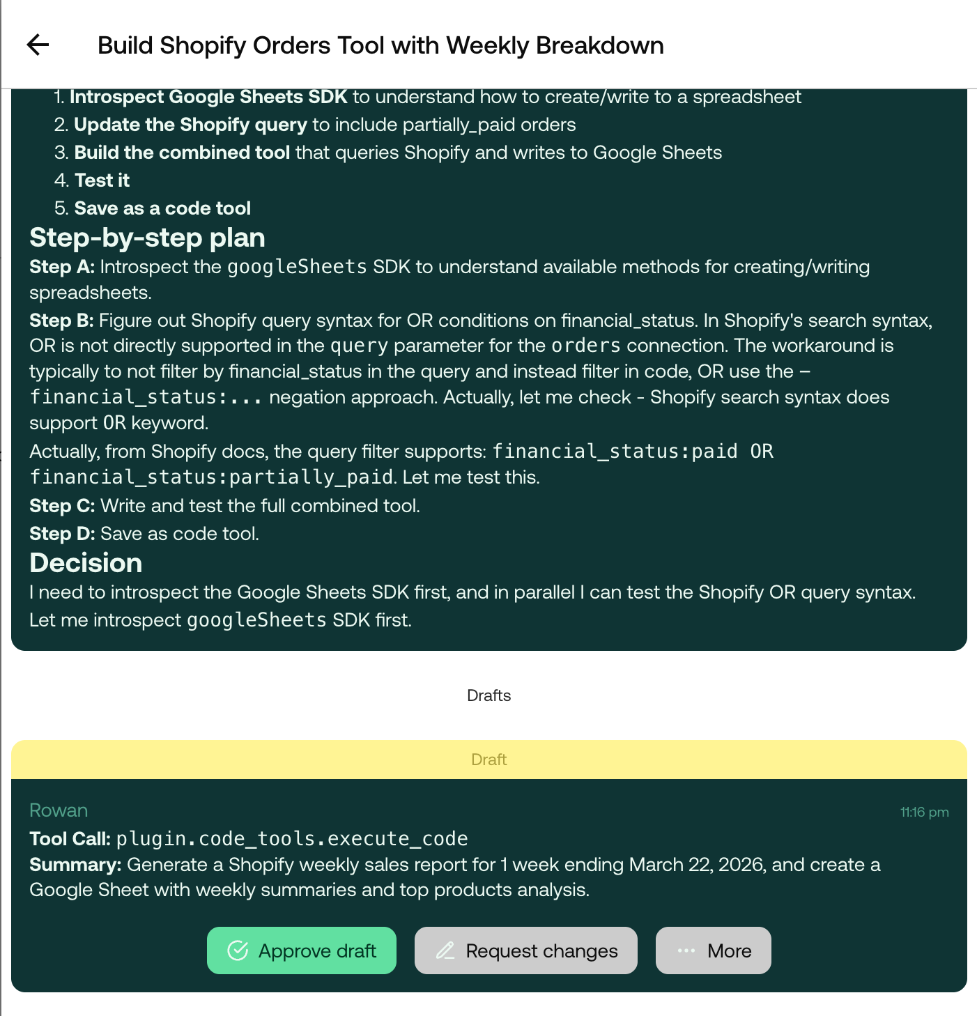 Draft review interface