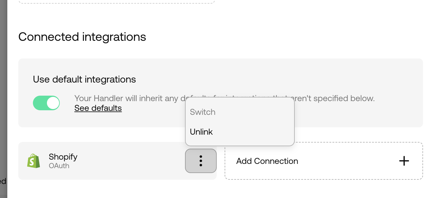 Connected integrations menu